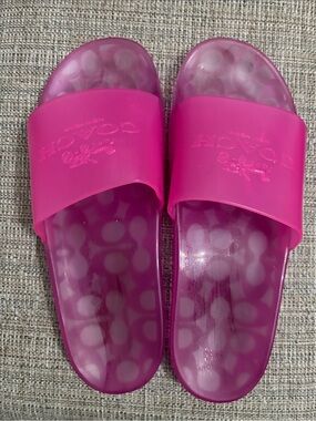 Coach Fuchsia Slide Sandals with Polka-Dot Footbed